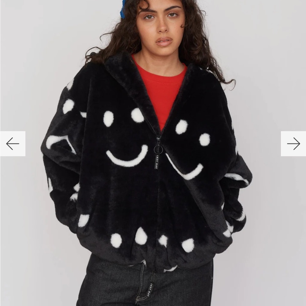 RARE Lazy Oaf Happy Sad Faux Fur Jacket
